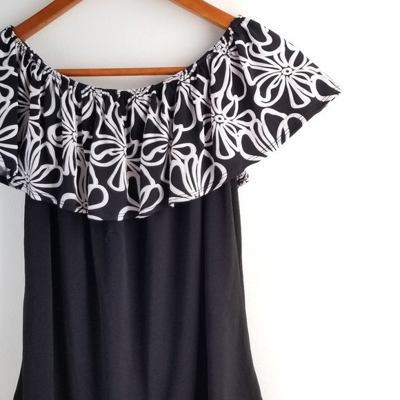 Cabi Jacquard Off Shoulder Embroidered Ruffle Crepe Jersey Knit Floral - Picture 2 of 4